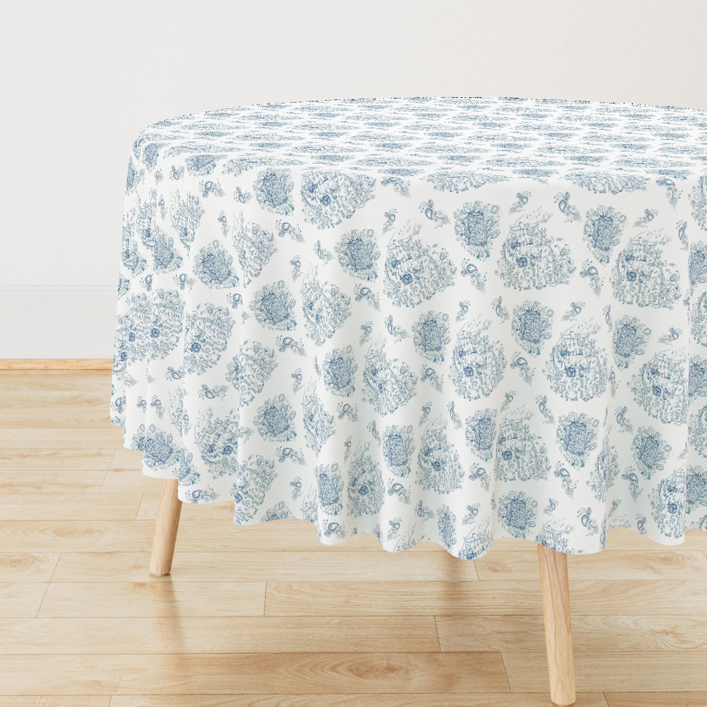 Mother Nature Wins, large scale, blue and white toile