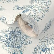 Mother Nature Wins, large scale, blue and white toile