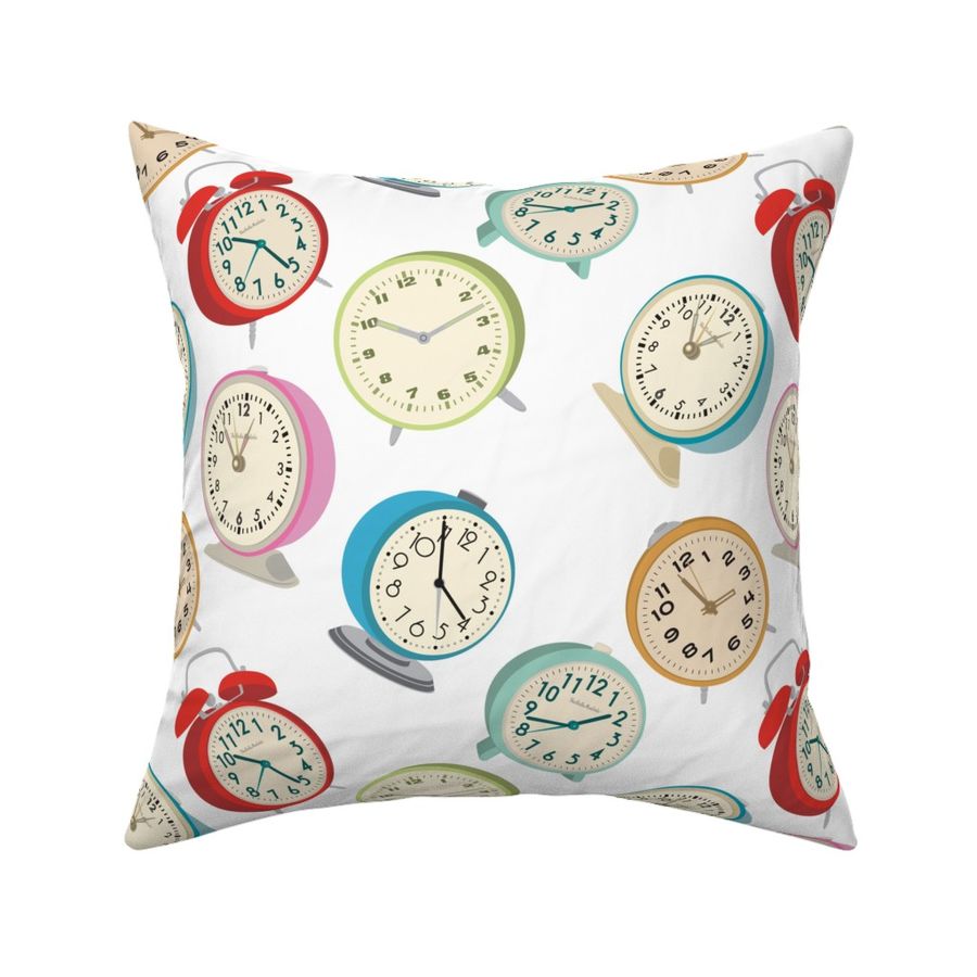 Retro Clock Fabric Design- White Background