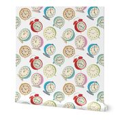 Retro Clock Fabric Design- White Background