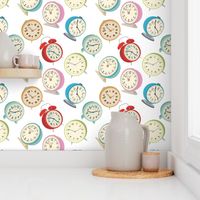 Retro Clock Fabric Design- White Background