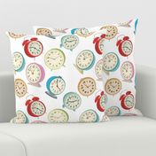 Retro Clock Fabric Design- White Background