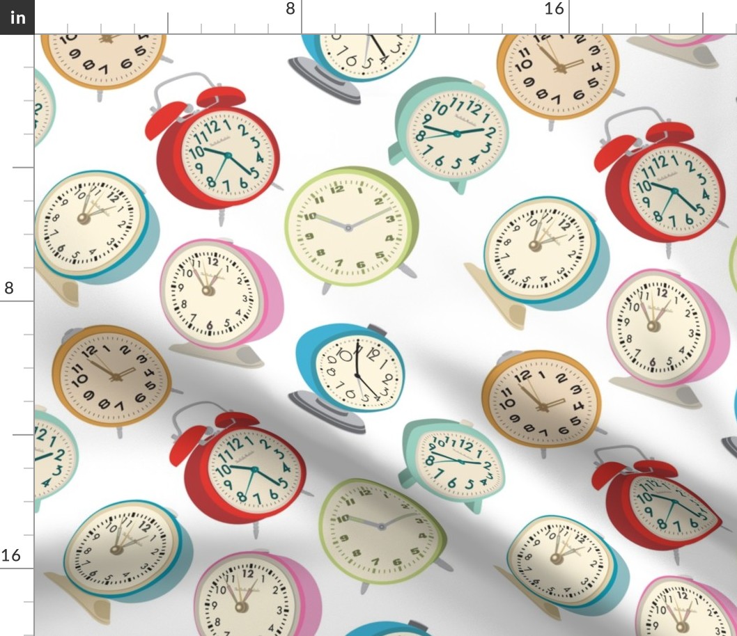 Retro Clock Fabric Design- White Background