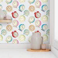 Retro Clock Fabric Design -Gray Background