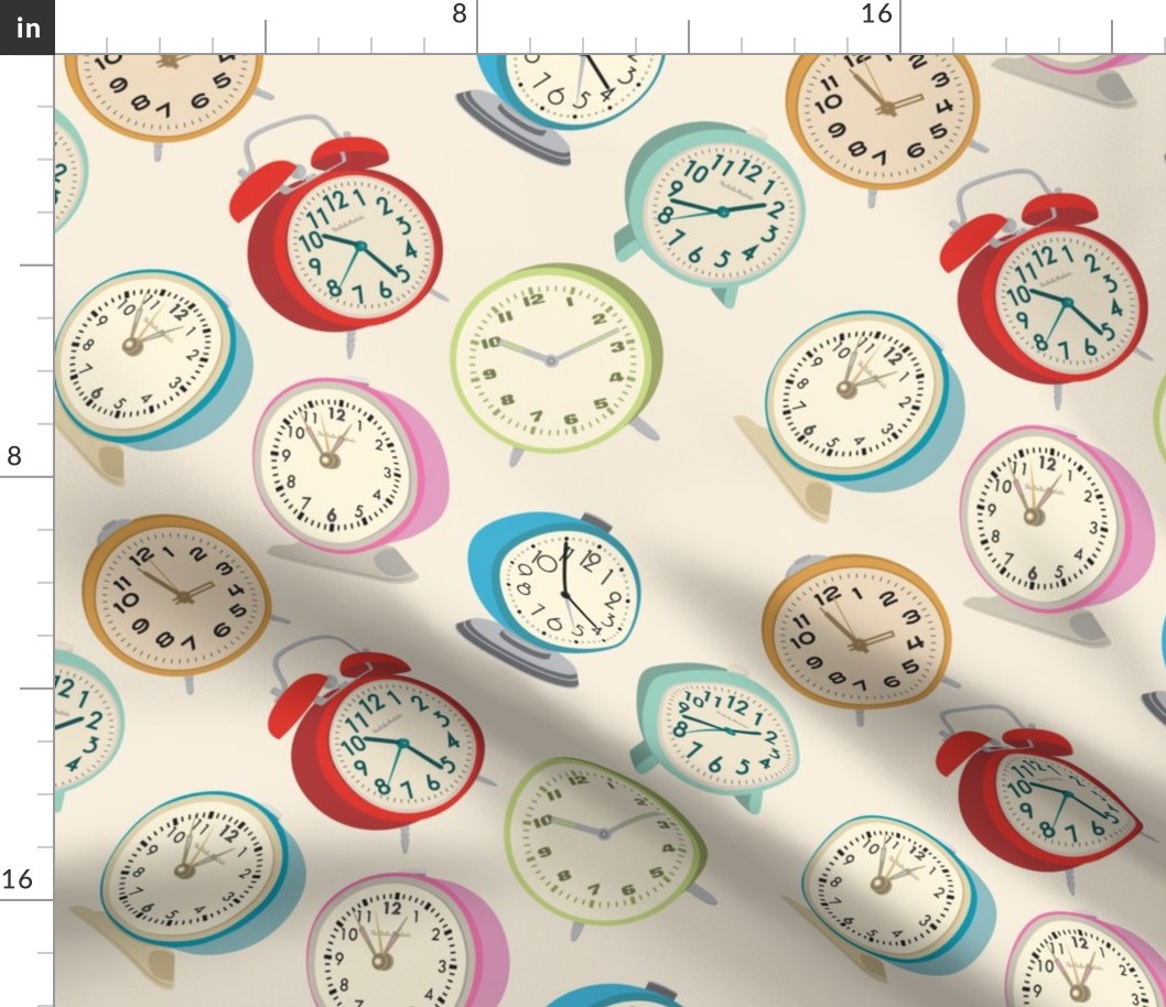 Retro Clock Fabric Design Cream Background