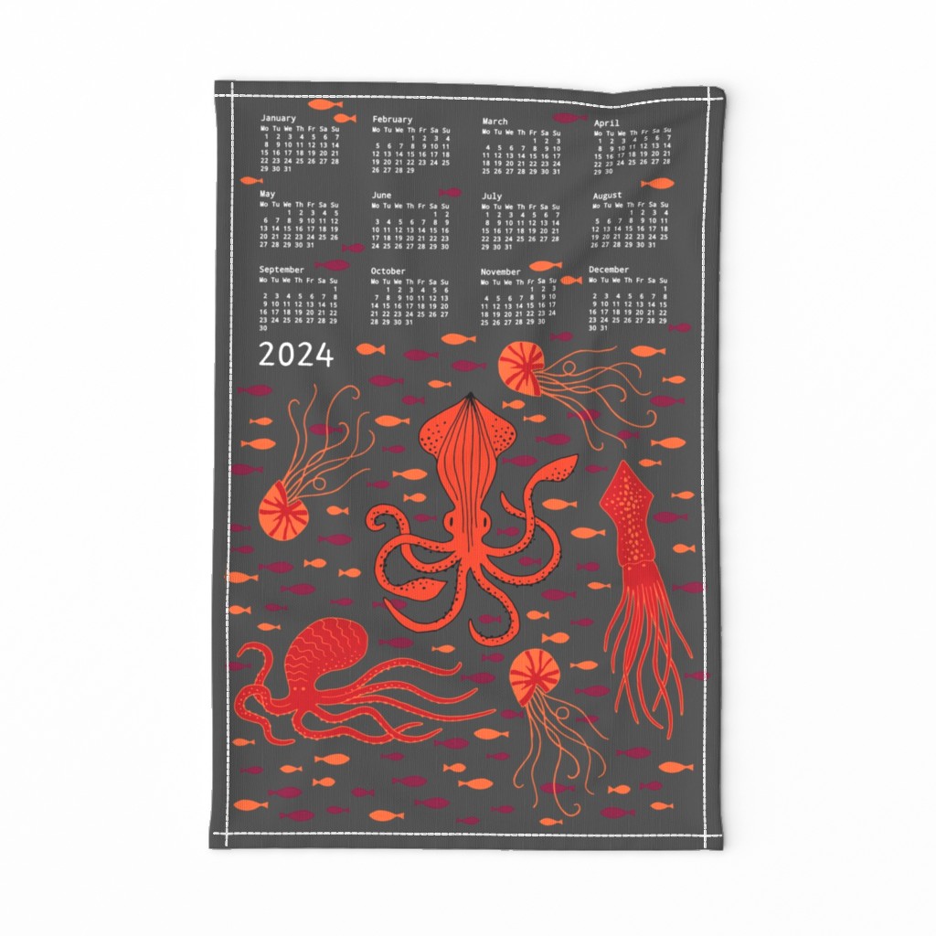 tangled red tea towel calendar 2024
