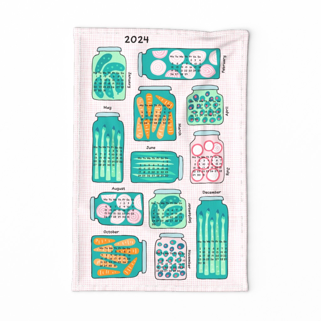 pickled veggies  tea towel calendar 2024 (pink)