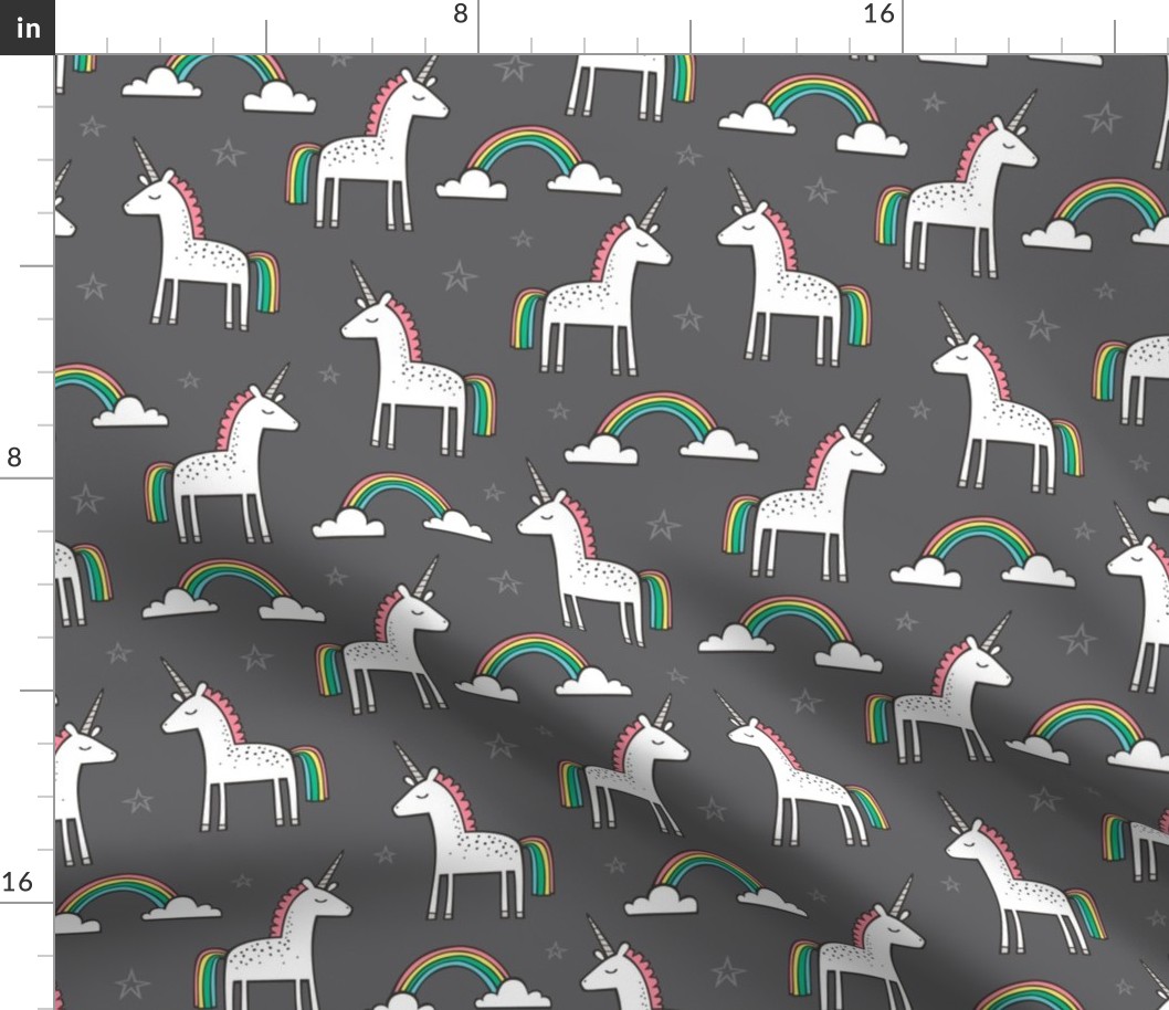 Cute Unicorn Rainbow on Dark Grey