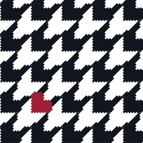 Houndstooth with Hearts (Large) - Black/White/Red