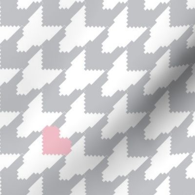 Houndstooth with Hearts Large - Gray/White/Pink