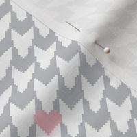 Houndstooth with Hearts Small - Gray/White/Pink