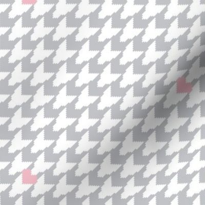 Houndstooth with Hearts Small - Gray/White/Pink