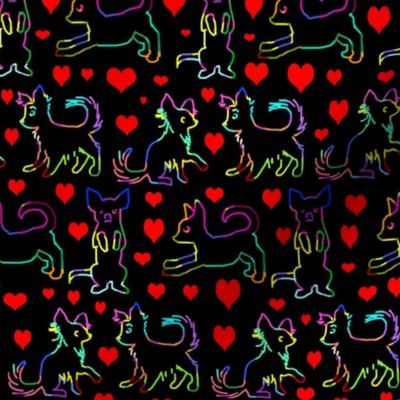 Rainbow Red Heart Scratchboard Chihuahuas