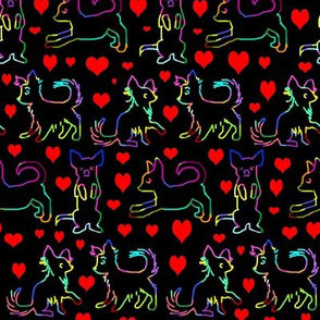 Rainbow Red Heart Scratchboard Chihuahuas