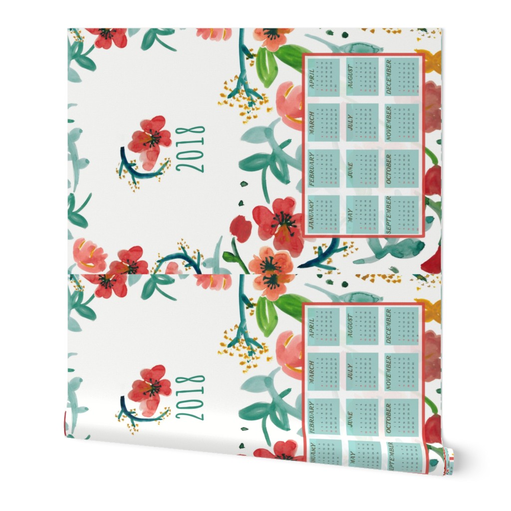 2018 Watercolor Floral Tea Towel Calendar