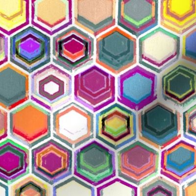 Colorful Oil Pastel Hexagons