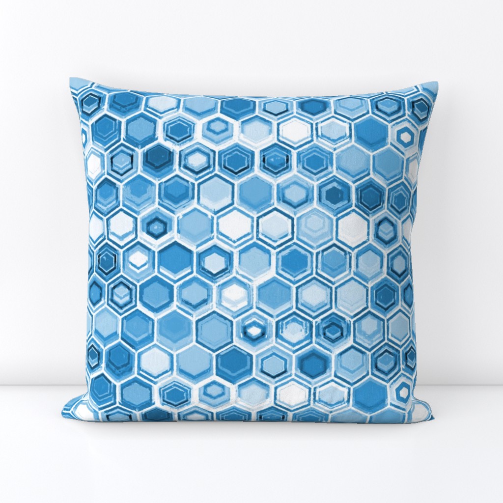 Blue and White Oil Pastel Honeycomb
