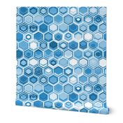 Blue and White Oil Pastel Honeycomb