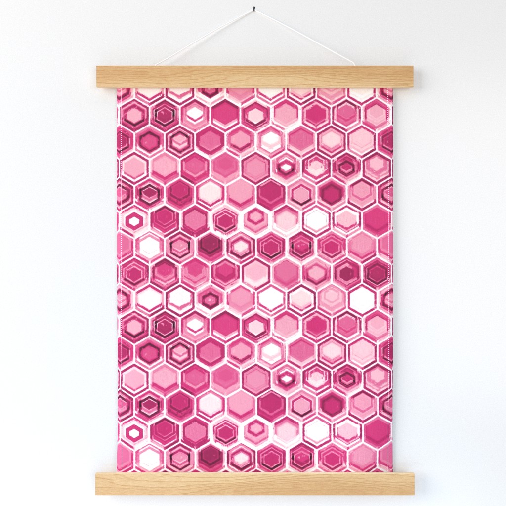 Berry and Magenta Oil Pastel Hexagons