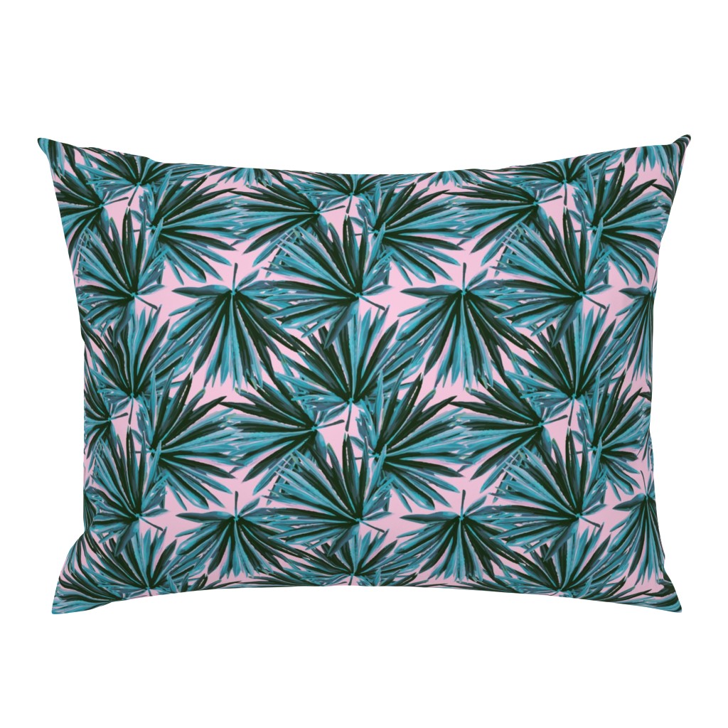 Tropical Palm Leaves in Botanical Green + Pink Conch