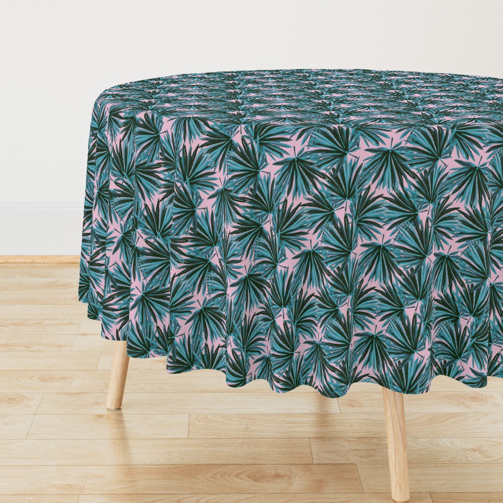 Tropical Palm Leaves in Botanical Green + Pink Conch