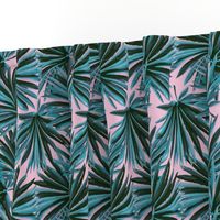 Tropical Palm Leaves in Botanical Green + Pink Conch