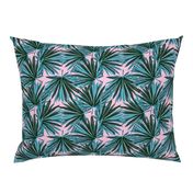 Tropical Palm Leaves in Botanical Green + Pink Conch