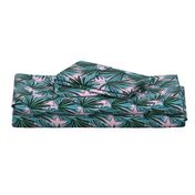 Tropical Palm Leaves in Botanical Green + Pink Conch