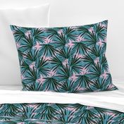 Tropical Palm Leaves in Botanical Green + Pink Conch