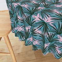 Tropical Palm Leaves in Botanical Green + Pink Conch