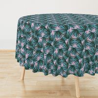 Tropical Palm Leaves in Botanical Green + Pink Conch