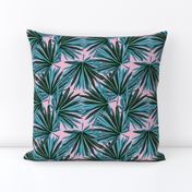 Tropical Palm Leaves in Botanical Green + Pink Conch