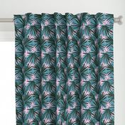 Tropical Palm Leaves in Botanical Green + Pink Conch