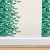 Green watercolor leaves border print on cream