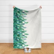 Green watercolor leaves border print on cream