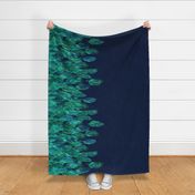 Green Watercolor Leaves on Navy border print