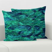 Green Watercolor Leaves on Navy border print