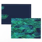 Green Watercolor Leaves on Navy border print