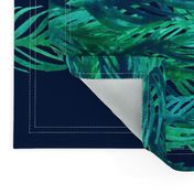 Green Watercolor Leaves on Navy border print