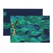 Green Watercolor Leaves on Navy border print