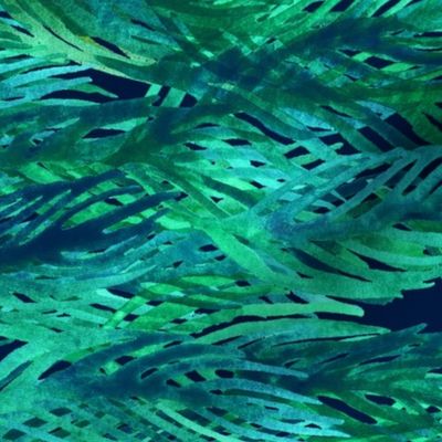 Green Watercolor Leaves on Navy border print