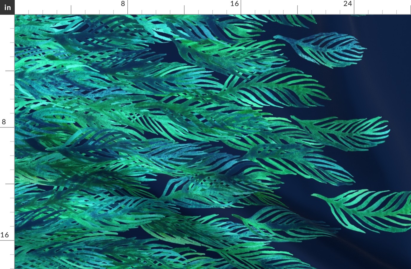 Green Watercolor Leaves on Navy border print