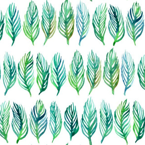 Green and Blue Watercolor Leaves in Lines