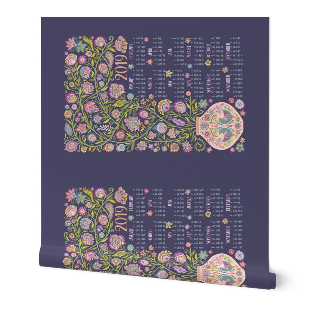 2019 Tea Towel Calendar Let Your Soul Blossom and Grow-purple denim background