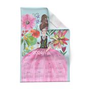 2024 calendar-Beehive hairstyle and an Abundance of Flowers tea towel/wall hanging