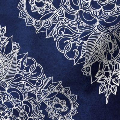 Cream Floral Moroccan Doodle on Deep Indigo Ink