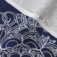 Cream Floral Moroccan Doodle on Deep Indigo Ink