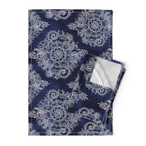 Cream Floral Moroccan on Navy - horizontal