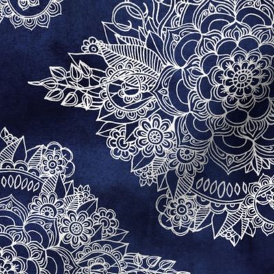 Cream Floral Moroccan on Navy - horizontal
