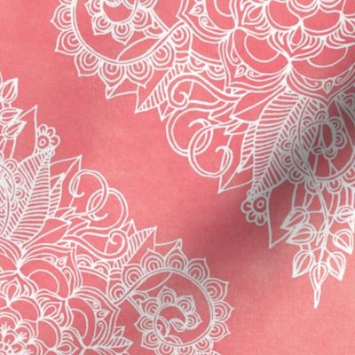 White Floral Moroccan on Coral Pink